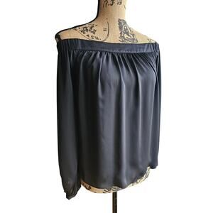 L'Academie Blouse The Romantic Off-the-Shoulder Top Shirt, Black, NWOT, Sz S